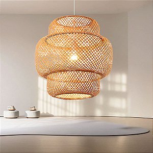 Luminária de Teto Lustre Pendente Bambu Luzza Cayman 40 Fio Branco