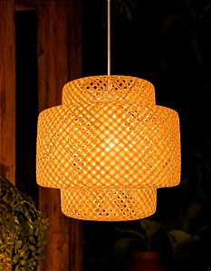 Luminária de Teto Lustre Pendente Bambu Luzza Cayman 40 Fio Branco