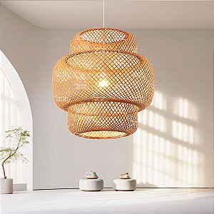 Luminária de Teto Lustre Pendente Bambu Luzza Cayman 35 Fio Branco