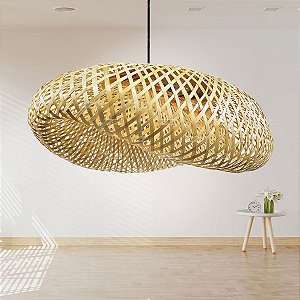 Luminária de Teto Lustre Pendente Bambu Luzza Honolulu 50 Fio Preto