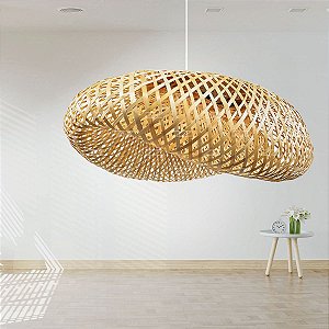 Luminária de Teto Lustre Pendente Bambu Luzza Honolulu 50 Fio Branco