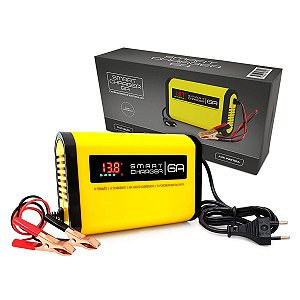 Carregador de Bateria Automotivo Smart Charger 6A 12V Display Digital Voltímetro Indicador de Carga Carro Moto