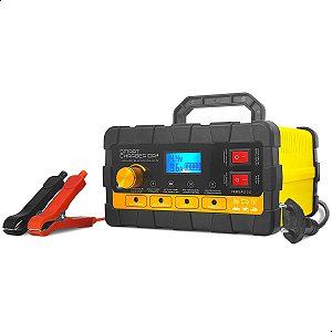 Carregador de Bateria Automotivo Smart Charger 10A 12V 24V Display Digital Voltímetro Indicador Carga Caminhão Carro Mot