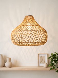 Lustre Rattan Luzza Gota Fio Branco