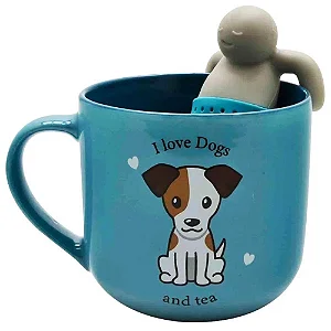 Caneca C/ Infusor Chá 350ml  I Love Dogs And Tea Amo Cães