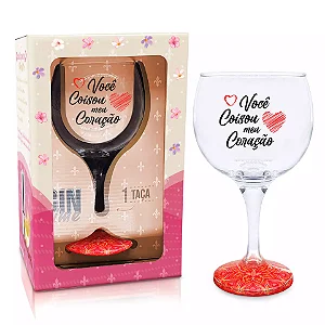 Taça Gin Você coisou meu coração base mandala vermelha 600 Ml Vidro