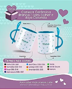 Caneca Reta de Cerâmica Branca com Alça e Colher colorido