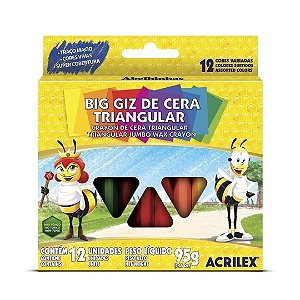Giz de Cera Triangular Grande 12 Cores - Não Rola Na Mesa - Acrilex