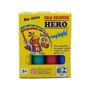 Cola Colorida Caixa c/ 4 cores Hero