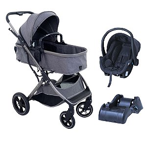 Conjunto Travel System com base veicular Zoe Cinza  - Galzerano