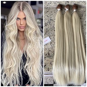 Mega hair de luxo na tela loiro esfumado