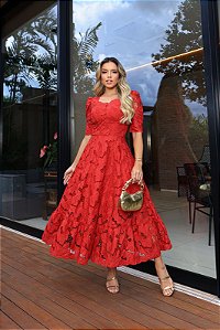 Vestido Richilieu - Vermelho