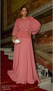 Vestido Longo em Chiffon Rose