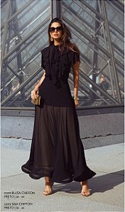 Blusa em Chiffon Preto e Saia Longa em Chiffon
