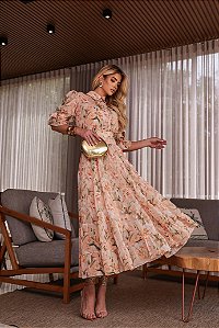Vestido Midi em Chiffon Floral