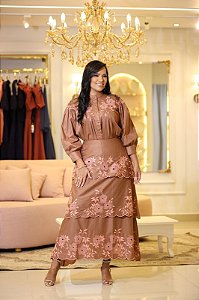 Blusa Bordada em Algodão Marrom