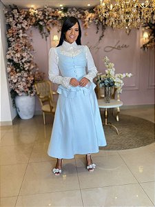 CONJUNTO COLETE E SAIA EM ALFAIATARIA