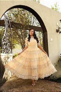 Vestido chiffon com guipir