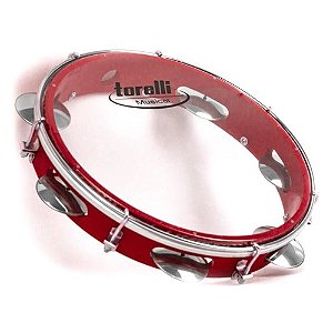 Pandeiro Vermelho Torelli Com Pele Transparente Tp348Pr