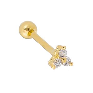 Piercing Folheado Trevo com três Zircônias Pequenas