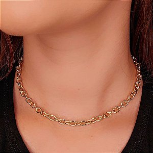 Colar Choker Folheado com Elos Pequenos