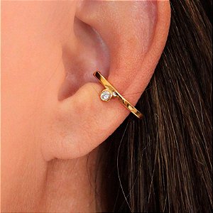 Brinco Piercing Folheado Ear Hook com Zircônia