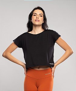 Cropped Com Manga Dupla- Preta