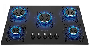 COOKTOP A GAS 5 BOCAS BIV MONDIAL CTG-02 PRETO/INOX BIVOLT