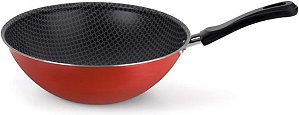 Frigideira Wok Oriental 28cm revestimento Antiaderente com Cabo Vermelho - Linha Essencial Multiflon