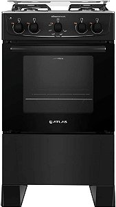 Fogão De Piso 4 Bocas Preto com Mesa Inox Atlas Mônaco Plus - 127v