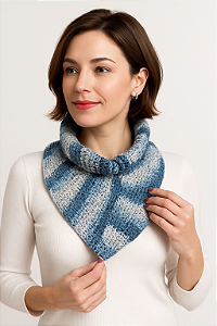 Gola De Crochê Tunisiano Mescla Azul/Cinza