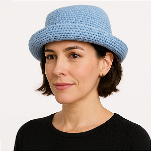Chapéu De Crochê De Inverno Azul Claro