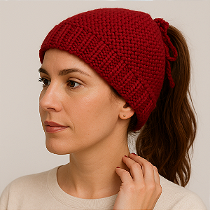 Gorro De Tricô Para Rabo De Cavalo Lã Amora