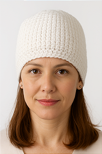 Gorro De Crochê Tunisiano Lã com Fibra De Alpaca Off-White