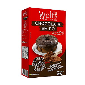 Chocolate em Pó Sem Açucar - Sem Glúten - 200g - Wolfs