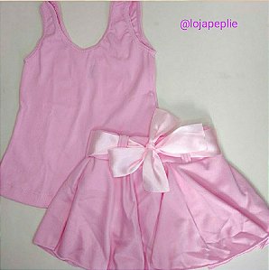 Conjunto para ballet blusa regata + saia calcinha com cinto de fita de cetim