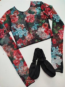Cropped de tule florido