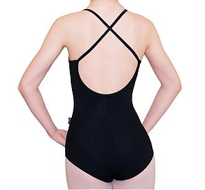 Collant para dança costas arredondada com alças em galão em X