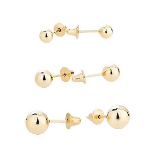 KIT BRINCO BOLA 3 MM, 4 MM, 5 MM EM OURO 18K