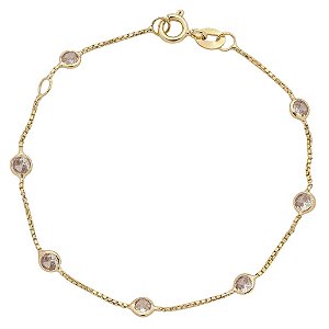 Pulseira Em Ouro Veneziana Infantil Pedra Branca 10k