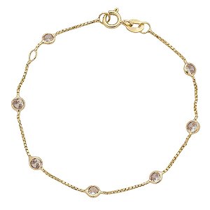 Pulseira Em Ouro Veneziana Com Pedra Branca 3 Mm 10k