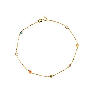 Pulseira Em Ouro Veneziana Com Pedra Colorida 3 Mm 10k