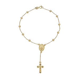 Pulseira Em Ouro Terço Veneziana Com Bola 3 Mm 10k