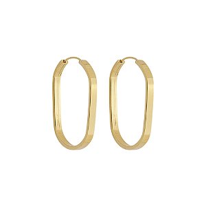 BRINCO EM OURO CHATO RETANGULAR REDONDO 28 MM