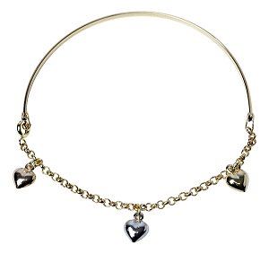 Bracelete Berloques 2mm 3 Corações Tricolor Em Ouro 19cm