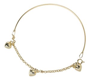Bracelete Berloques 20mm 3 Corações Amarelo Em Ouro 19 Cm