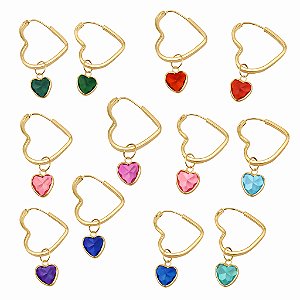 KIT BRINCO CHATO CORAÇÃO 16MM COM PINGENTE PONTO DE LUZ 6 MM EM OURO