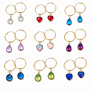 KIT BRINCO ARGOLA 14MM COM PINGENTE PONTO DE LUZ 5MM EM OURO