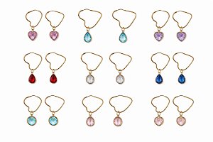 KIT BRINCO CORAÇÃO 16MM COM PINGENTE PONTO DE LUZ 5MM EM OURO