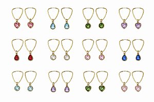 KIT BRINCO TRIANGULAR INVERTIDO 19MM COM PINGENTE 5MM EM OURO